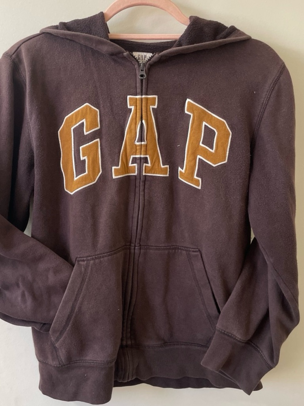 GAP Brown Hoodie with Gold Lettering Accent